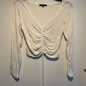 Ambiance White Long Sleeve Ruched Blouse